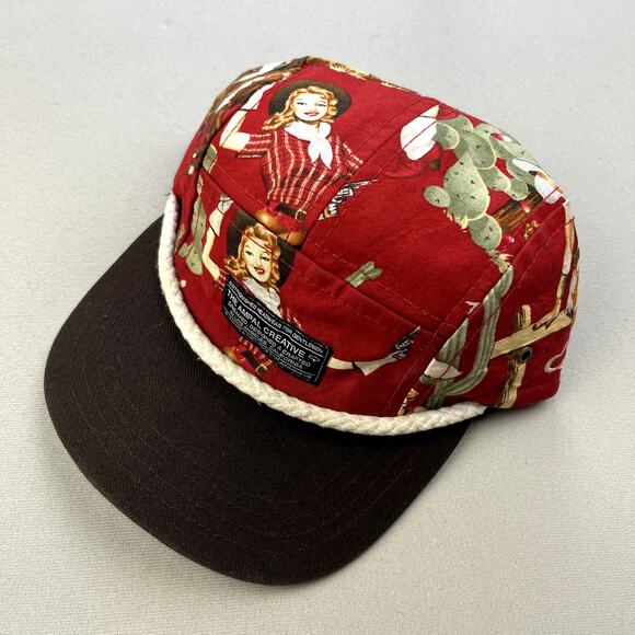 The Ampal Creative Other - The Ampal Creative Hat Cap 5 Panel Red Brown Rope Cowgirl Cowboy Western Print